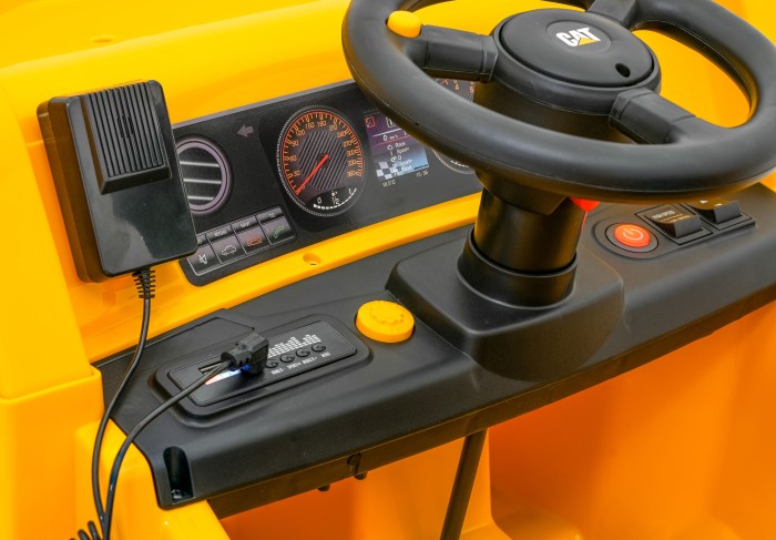 Wywrotka Caterpillar na akumulator dla dzieci Żółty + Ruchomy kiper + Łopatka + Megafon + Audio LED + Ekoskóra-9 7225 