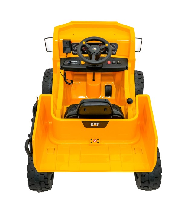 Wywrotka Caterpillar na akumulator dla dzieci Żółty + Ruchomy kiper + Łopatka + Megafon + Audio LED + Ekoskóra-17 7225 