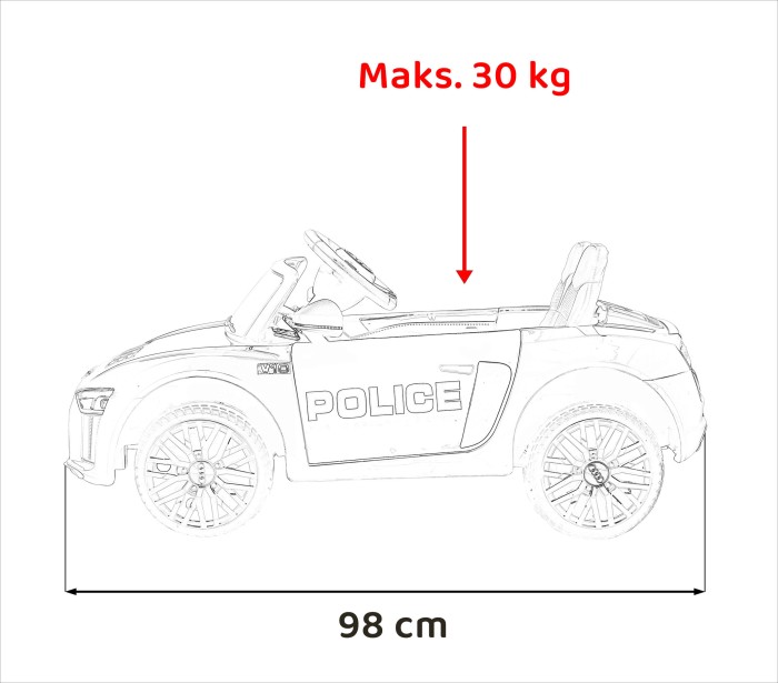 Audi R8 Policja na akumulator dla dzieci + Pilot + EVA + Wolny Start + MP3 LED-80 7303 