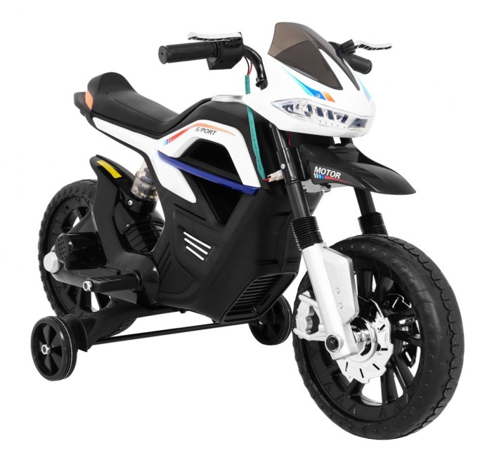 Motor Night Rider na akumulator dla dzieci Biały + Kółka pomocnicze + MP3 USB + Gaz w manetce-7 7597 