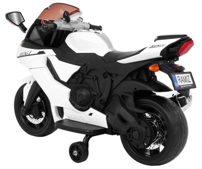 Motorek R1 Superbike elektryczny dla dzieci Biały + Kółka pomocnicze + Klakson + Światła LED-5 7604 