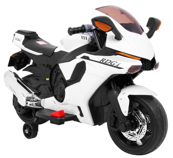Motorek R1 Superbike elektryczny dla dzieci Biały + Kółka pomocnicze + Klakson + Światła LED-10 7604 