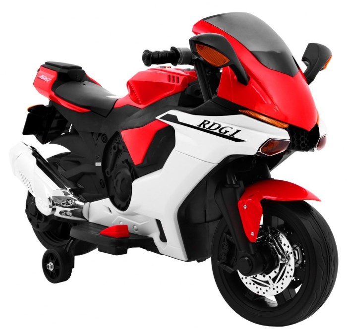 Motorek R1 Superbike elektryczny dla dzieci Czerwony + Kółka pomocnicze + Klakson + Światła LED-7 7605 