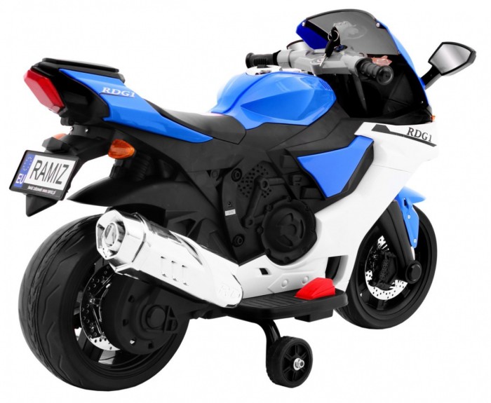 Motorek R1 Superbike elektryczny dla dzieci Niebieski + Kółka pomocnicze + Klakson + Światła LED-4 7606 