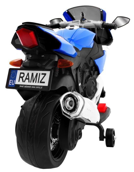 Motorek R1 Superbike elektryczny dla dzieci Niebieski + Kółka pomocnicze + Klakson + Światła LED-8 7606 