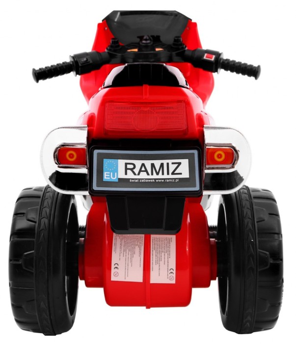 Motorek Trójkołowy RR1000 elektryczny dla dzieci Czerwony + Dźwięki + Światła + Schowek-7 7608 