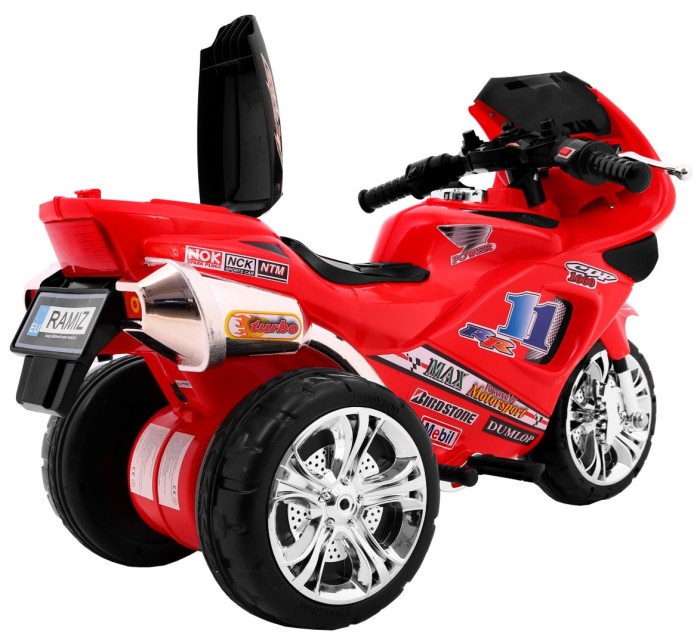 Motorek Trójkołowy RR1000 elektryczny dla dzieci Czerwony + Dźwięki + Światła + Schowek-10 7608 