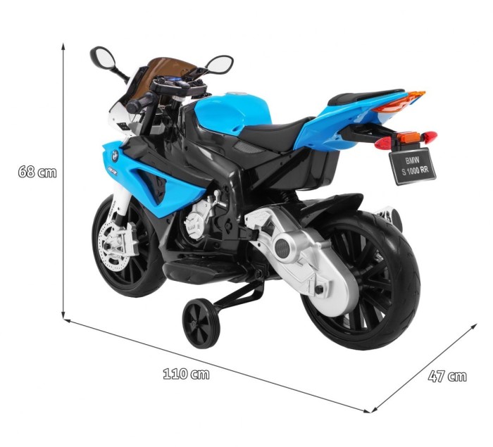 Motor na akumulator BMW S1000 RR dla dzieci Niebieski + Kółeczka pomocnicze + Nóżka podpórka-2 7627 
