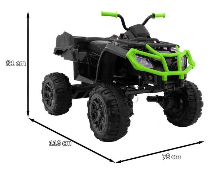 Quad XL ATV 2,4GHz na akumulator dla dzieci Czarno-Zielony + Pilot + Napęd 4x4 + Bagażnik + Wolny Start + EVA + Audio LED-2 7693 