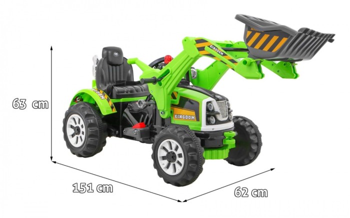Spychacz na akumulator dla dzieci Traktor Zielony + Ruchoma łyżka + Trąbka + Pasy + 2 prędkości-2 7753 