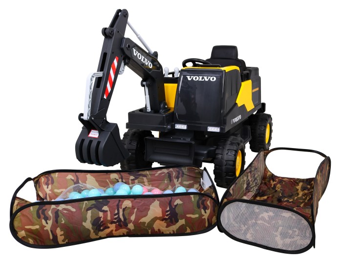 Koparka Volvo na akumulator Żółta + Ruchoma łyżka + 2 baseniki + 150 piłek + Pilot + Radio MP3 + LED-15 7758 