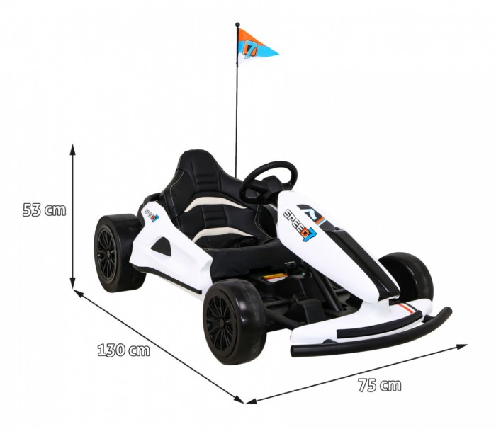 Gokart Speed 7 Drift King na akumulator dla dzieci Biały + Funkcja driftu + Sportowe siedzenie + 2 Prędkości + EVA-2 7796 