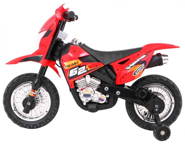 Motorek Cross dla dzieci Pojazd na akumulator Czerwony + Pomocnicze kółka + Dźwięki LED-3 7825 