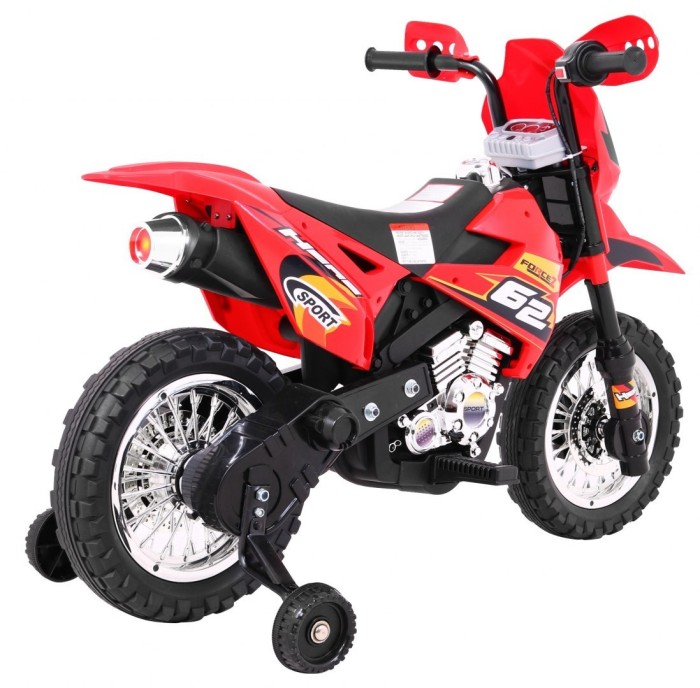 Motorek Cross dla dzieci Pojazd na akumulator Czerwony + Pomocnicze kółka + Dźwięki LED-6 7825 