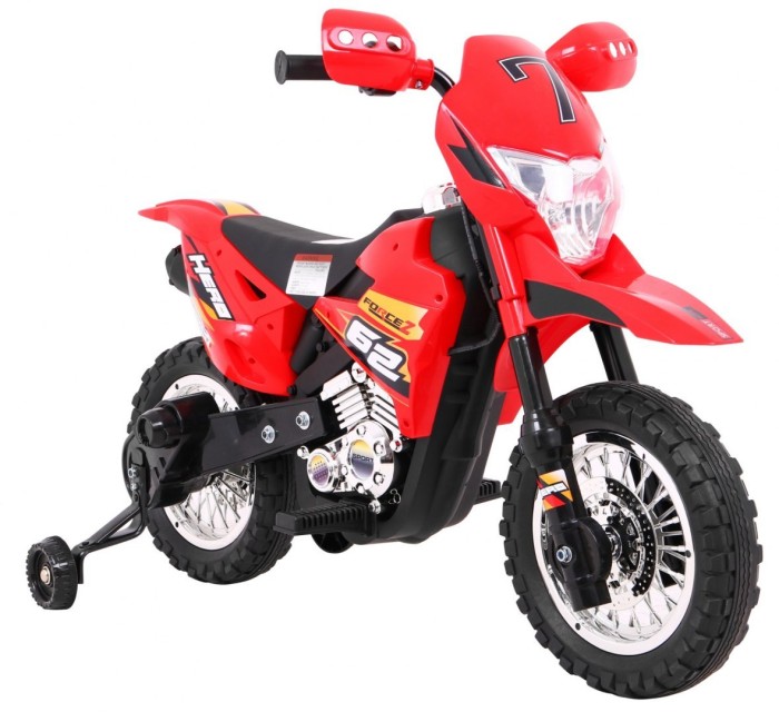 Motorek Cross dla dzieci Pojazd na akumulator Czerwony + Pomocnicze kółka + Dźwięki LED-7 7825 