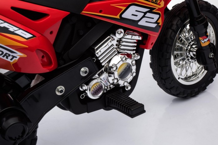 Motorek Cross dla dzieci Pojazd na akumulator Czerwony + Pomocnicze kółka + Dźwięki LED-10 7825 