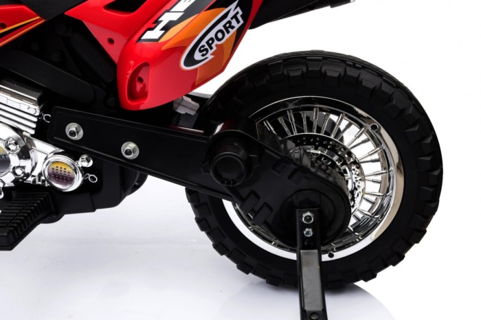 Motorek Cross dla dzieci Pojazd na akumulator Czerwony + Pomocnicze kółka + Dźwięki LED-18 7825 