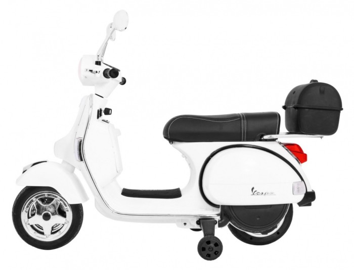 Skuter Vespa elektryczny dla dzieci Biały + Kółka pomocnicze + Audio + Ekoskóra + EVA + Wolny Start-4 7836 