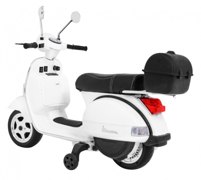 Skuter Vespa elektryczny dla dzieci Biały + Kółka pomocnicze + Audio + Ekoskóra + EVA + Wolny Start-5 7836 