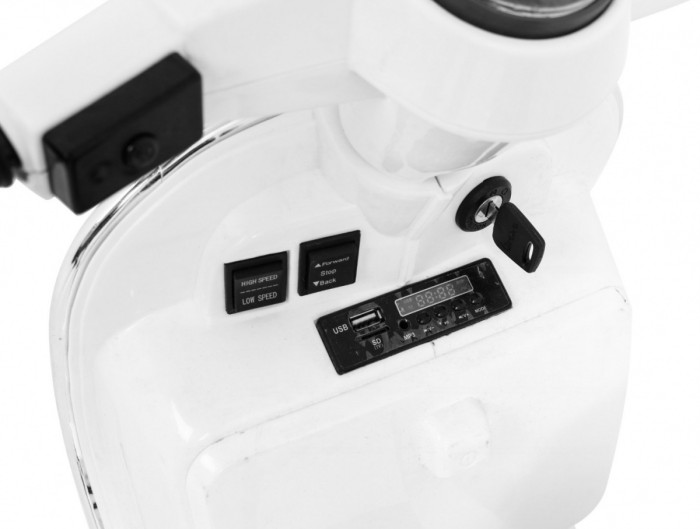 Skuter Vespa elektryczny dla dzieci Biały + Kółka pomocnicze + Audio + Ekoskóra + EVA + Wolny Start-6 7836 