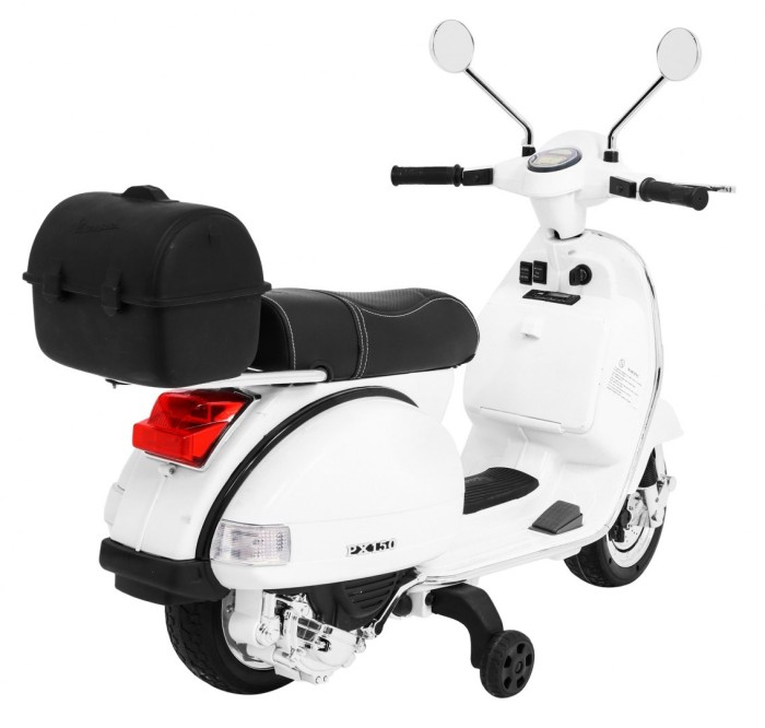Skuter Vespa elektryczny dla dzieci Biały + Kółka pomocnicze + Audio + Ekoskóra + EVA + Wolny Start-8 7836 