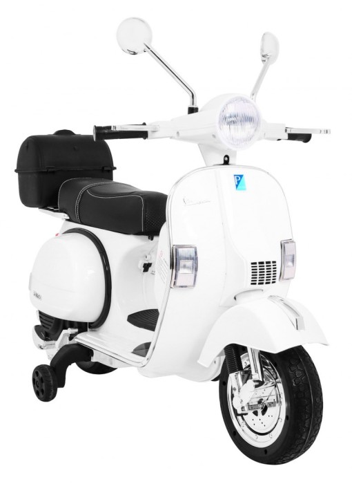Skuter Vespa elektryczny dla dzieci Biały + Kółka pomocnicze + Audio + Ekoskóra + EVA + Wolny Start-9 7836 
