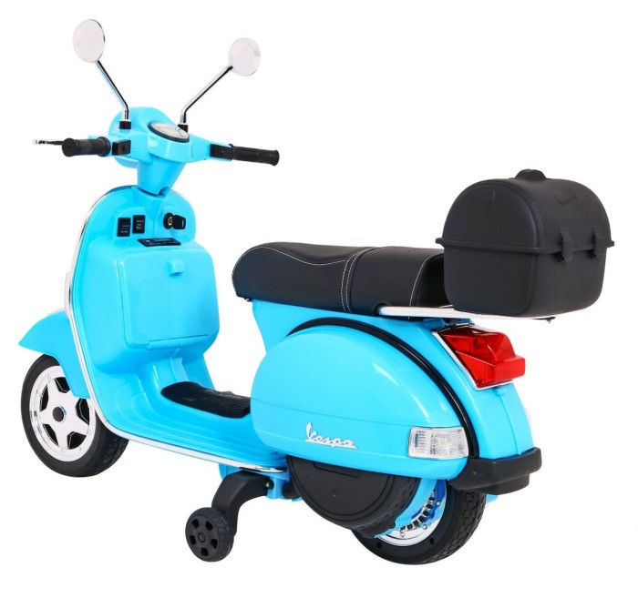 Skuter Vespa elektryczny dla dzieci Niebieski + Kółka pomocnicze + Audio + Ekoskóra + EVA + Wolny Start-5 7837 