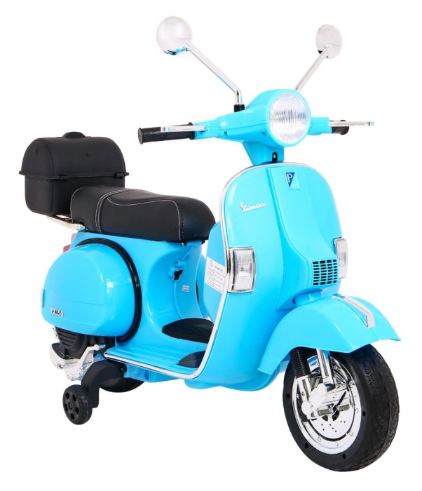 Skuter Vespa elektryczny dla dzieci Niebieski + Kółka pomocnicze + Audio + Ekoskóra + EVA + Wolny Start-9 7837 
