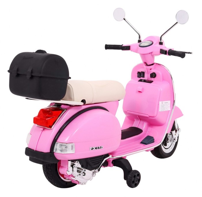 Skuter Vespa elektryczny dla dzieci Różowy + Kółka pomocnicze + Audio + Ekoskóra + EVA + Wolny Start-9 7838 