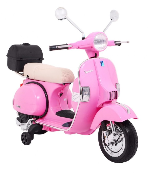 Skuter Vespa elektryczny dla dzieci Różowy + Kółka pomocnicze + Audio + Ekoskóra + EVA + Wolny Start-10 7838 