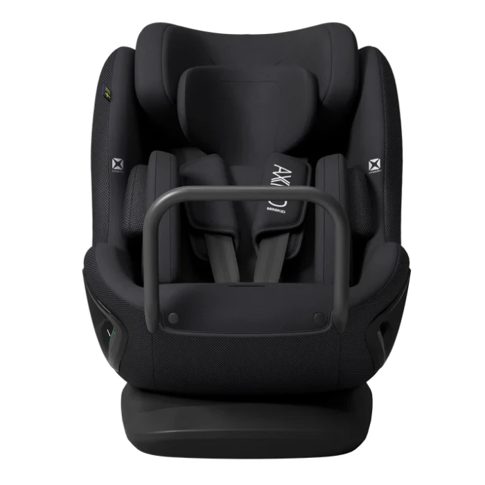 AXKID MINIKID CORE - kolor Coastal Storm Black widok od frontu na siedzisko z obniżonym zagłówkiem