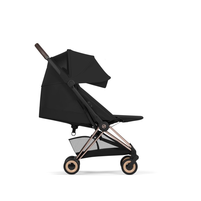 Cybex Coya kolor Comfort Sepia Black / Rosegold - wózek spacerowy widok z boku z rozłożonym oparciem