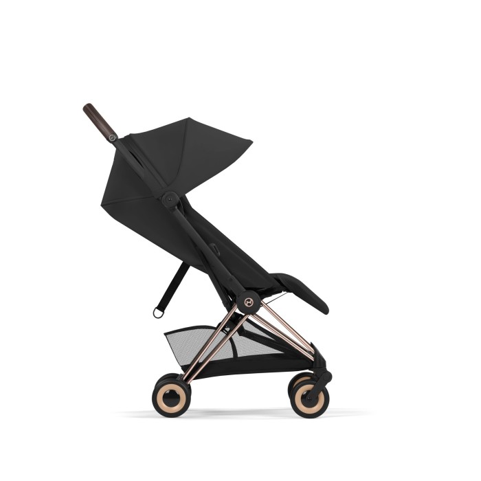 Cybex Coya kolor Comfort Sepia Black / Rosegold - wózek spacerowy widok z oparciem w pozycji pionowej