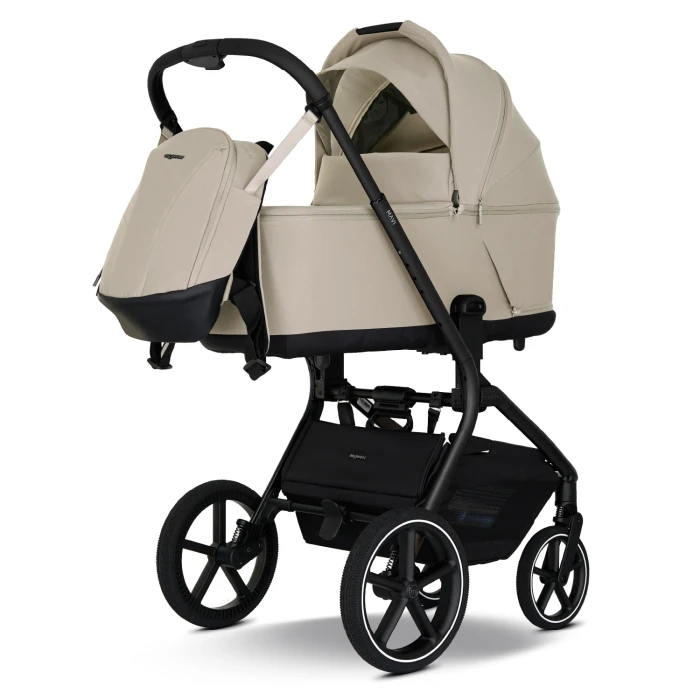 wózek 2w1 - my junior mavi - wersja z gondolą i torbą - kolor sandstone beige - widok pod skosem