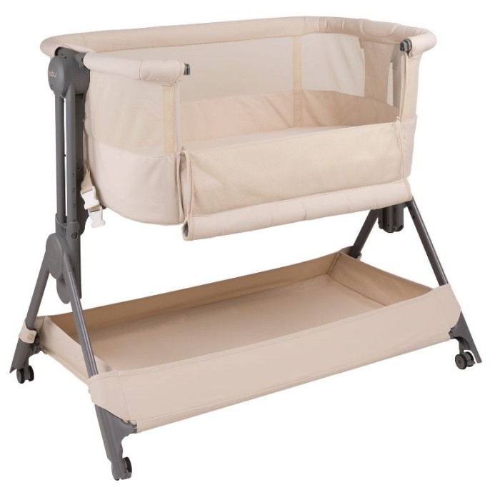 yoonco nubu - łóżeczko 2w1 z funkcją dostawki - kolor cream - widok od przodu - opuszczona barierka