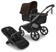 bugaboo fox 5 renew - wózek dziecięcy 2w1 - grafitowy stelaż - kolor black / cocoa brown - wersja głęboko-spacerowa z wpiętą gondolą