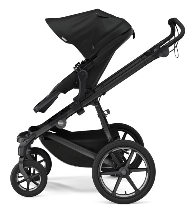 dwukierunkowe siedzisko spacerowe - do wózka thule urban glide 3 i 4 - kolor czarny - mocowanie przodem do kierunku jazdy - widok od boku