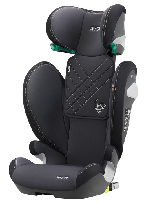 avova sora-fix - fotelik dla starszaka - od 100 do 150 cm - kolor grey black - wysunięty zagłówek