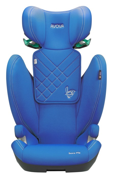 avova sora-fix - fotelik dla starszaka - od 100 do 150 cm - kolor summer blue - widok od przodu - wysunięty zagłówek
