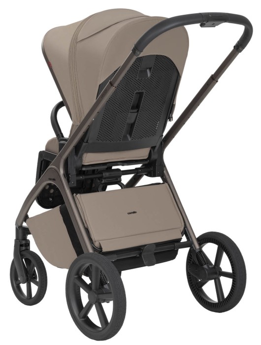 wózek dziecięcy 2w1 - carrello vector f - kolor flannel beige - wersja spacerowa - widok od tyłu - regulacja wysokości budki
